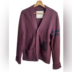 Abercrombie & Fitch Vintage Varsity-style Cardigan Sweater in a burgundy